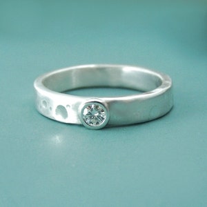 Moissanite Engagement Ring, Recycled Sterling Silver, Shoreline