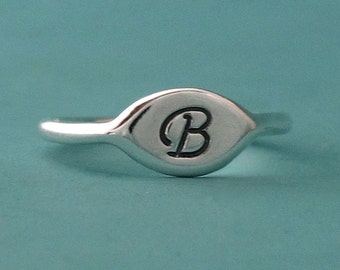 Initial Letter Ring Sterling Silver, Small Signet Pinky Ring