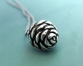 Sterling Silver Pine Cone Necklace: Small Fir Pendant