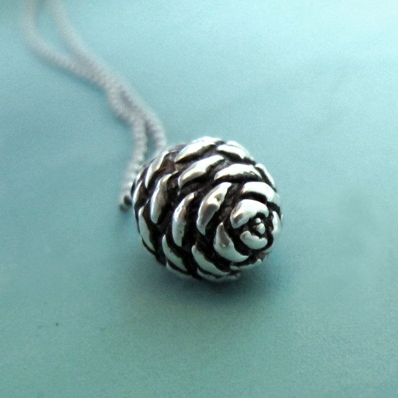 Pine Cone Necklace in Sterling Silver Small Fir, Free Shipping, Gardening Gift image 1