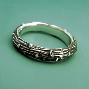 Wide Twig Ring in Sterling Silver, Pine Branch, Wedding Ring Band for Men