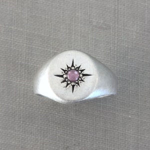 Star Signet Ring with Pink Sapphire in Sterling Silver