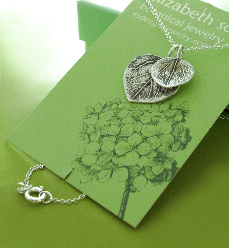 Mother and Child Aspen Leaf Necklace in Sterling Silver, Gift for Mom, Last Minute Gift, Free Shipping, Gardening Gift image 3