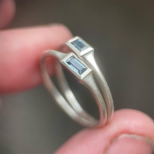 Montana Sapphire, Australian Sapphire or Moissanite Baguette East West Stacking Ring in Sterling Silver or 14k Gold image 2