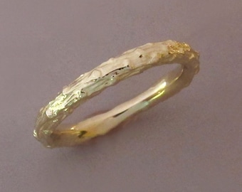 Twig Ring, 14k Yellow Gold Twig Wedding Ring, Narrow Pine Branch, Recycled Gold