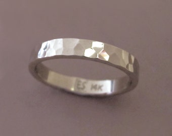 Hand Hammered Wedding Ring in 14k Palladium White Gold , Polished, Satin or Matte, Choose a Custom Width, Recycled Gold