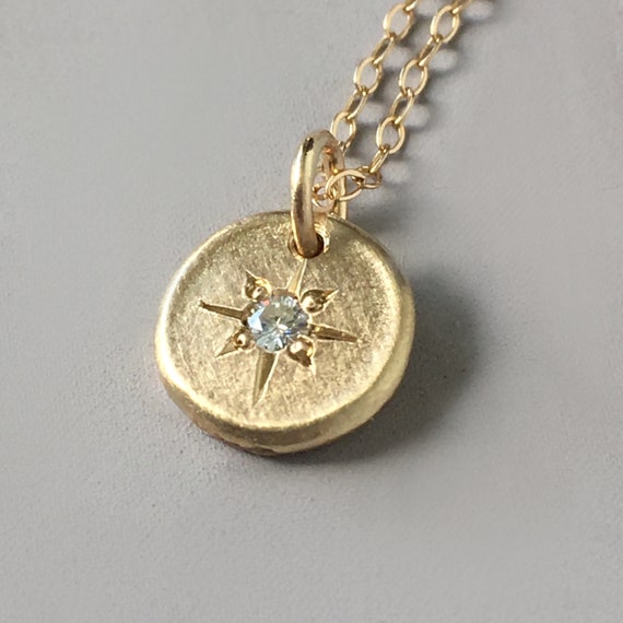 Tiny Star 14k Gold Necklace with Moissanite or Canadian Diamond