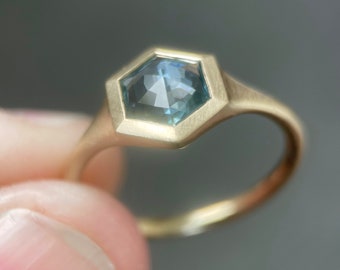 Hexagon Montana Sapphire Signet Ring in 14k Gold