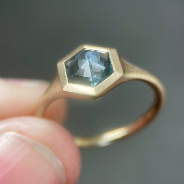 Hexagon Montana Sapphire Signet Ring in 14k Gold