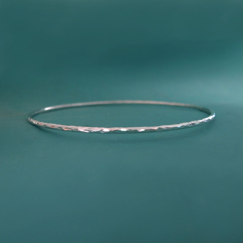 Hammered Bangle in Sterling Silver Thin Round Hammered Bangle Etsy