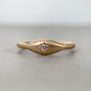 Star Signet Ring in Choice of Solid 14k Gold or Sterling Silver, Moissanite or Canadian Diamond
