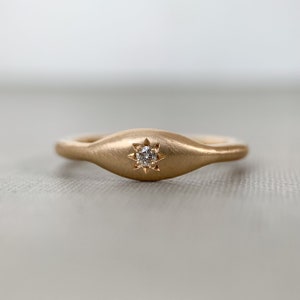 Star Signet Ring in Choice of Solid 14k Gold or Sterling Silver, Moissanite or Canadian Diamond