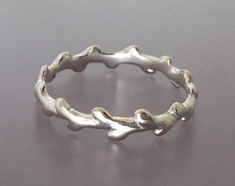 Laurel Branch Twig Stacking Ring in Recycled Sterling Silver, Wreath Branch Ring