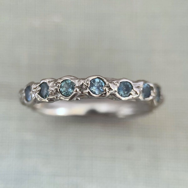 Pine Twig Ring with Montana Sapphires in Sterling Silver or 14k Gold, Wedding, Eternity or Anniversary Band