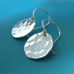 Hammered Earrings in Sterling Silver Small Pool Hand Hammered Discs, Free Shipping