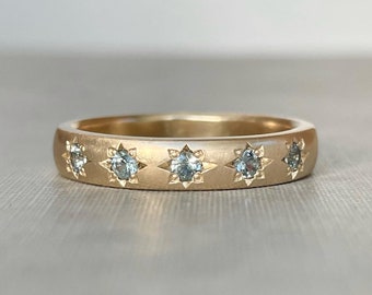 Montana Sapphire Anniversary Ring in Solid 14k Gold or Sterling Silver Star Design