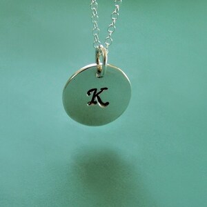 Initial Letter Necklace in Sterling Silver, Hand Stamped Custom Personalized Gift for Mom, 7/16 image 2