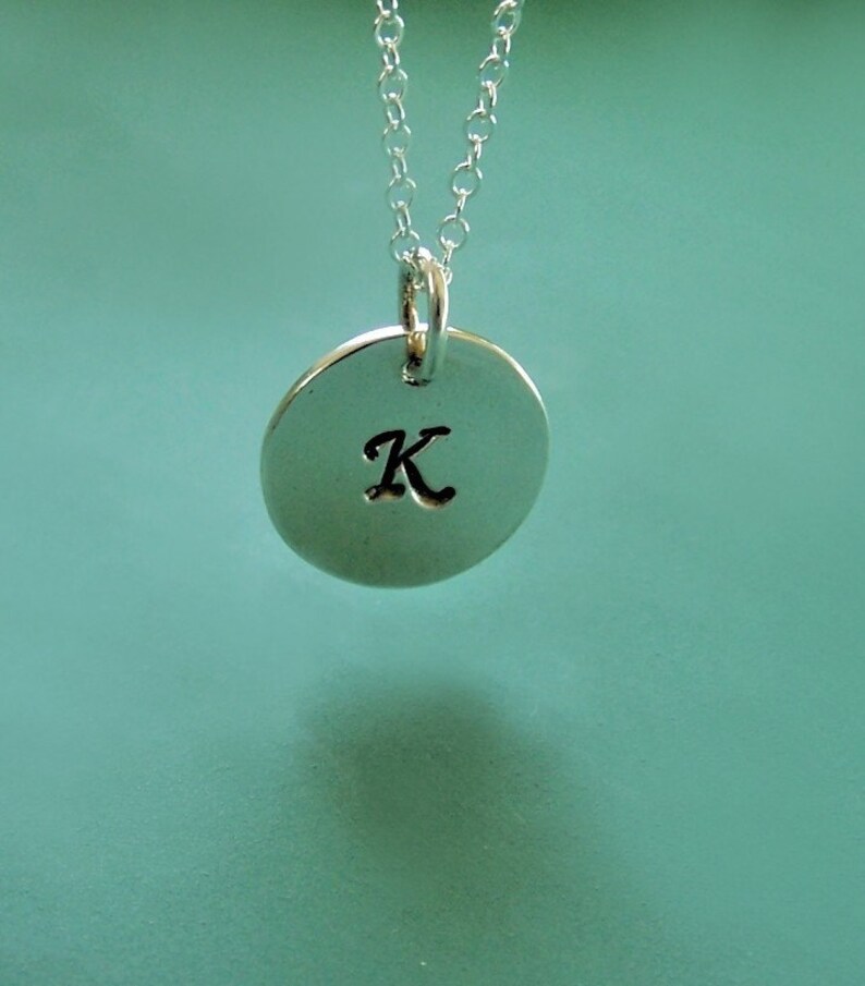 Initial Letter Necklace in Sterling Silver, Hand Stamped Custom Personalized Gift for Mom, 7/16 image 2