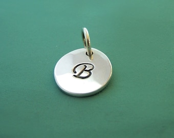 Initial Letter Charm in Sterling Silver, 3/8", Personalized Custom Stamped, Gift for Mom