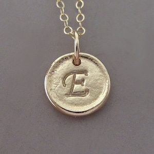Initial Letter Necklace in 14k Yellow, White or Rose Gold, Pebble
