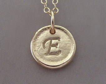 Initial Letter Necklace in 14k Yellow, White or Rose Gold, Pebble