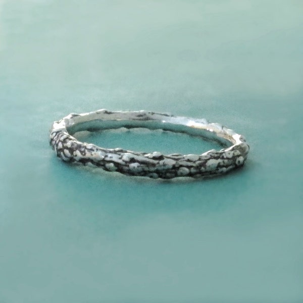 Twig Stacking Ring in Sterling Silver, Thin Pine Branch