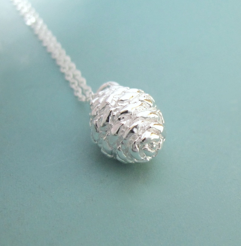 Pine Cone Necklace in Sterling Silver Small Fir, Free Shipping, Gardening Gift image 3