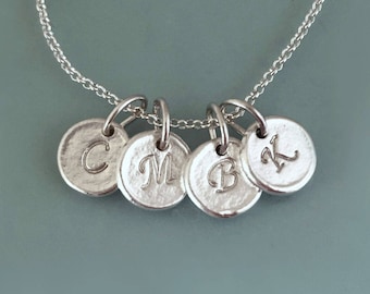 Tiny Initial Necklace, Letter Necklace, Pebble Necklace, Sterling Silver, Custom Stamped, Gift for Mom