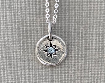 Tiny Star Set Montana Sapphire Necklace in Sterling Silver