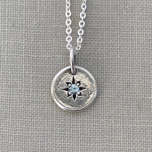 Tiny Star Set Montana Sapphire Necklace in Sterling Silver