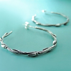 Twig Hoop Earrings in Sterling Silver, Large Willow