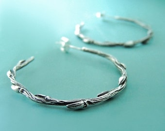 Twig Hoop Earrings in Sterling Silver, Large Willow