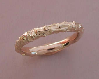 14k Rose Gold Twig Wedding Ring, Narrow Pine Branch