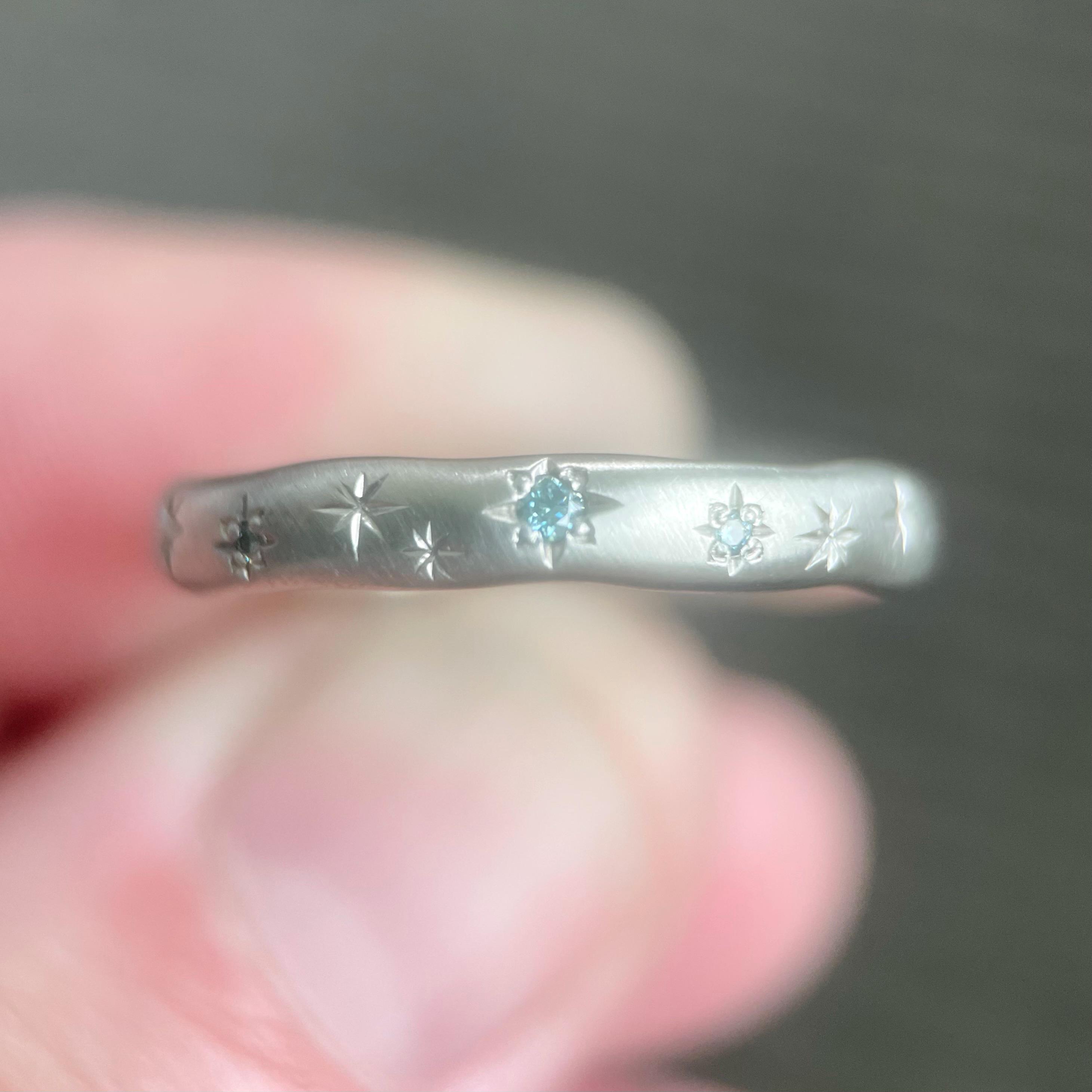 3ストーンスターセットダイヤモンド結婚指輪：リサイクルゴールド 