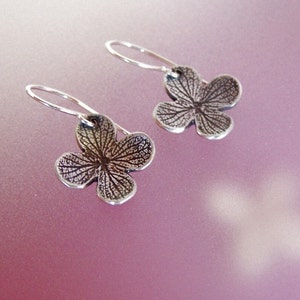 Hydrangea Flower Earrings in Sterling, Free Shipping, Last Minute Gift, Gardening Gift