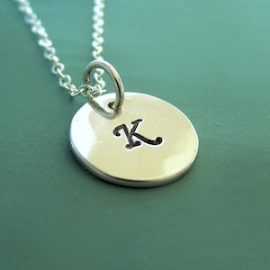 Initial Letter Necklace in Sterling Silver, Hand Stamped Custom Personalized Gift for Mom, 7/16 image 1