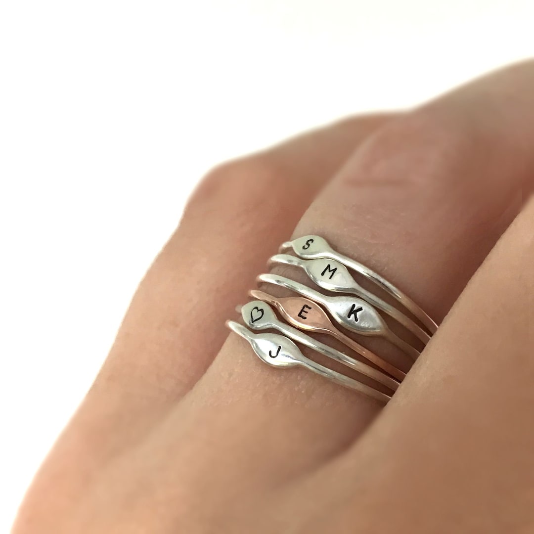 Personalized Initial Stacking Ring: Sterling Silver or 14k Gold, Extra ...