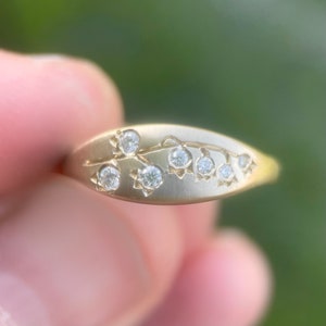 Lily of the Valley Ring in 14k Gold and Canadian Diamond, Lab Diamond or Moissanite