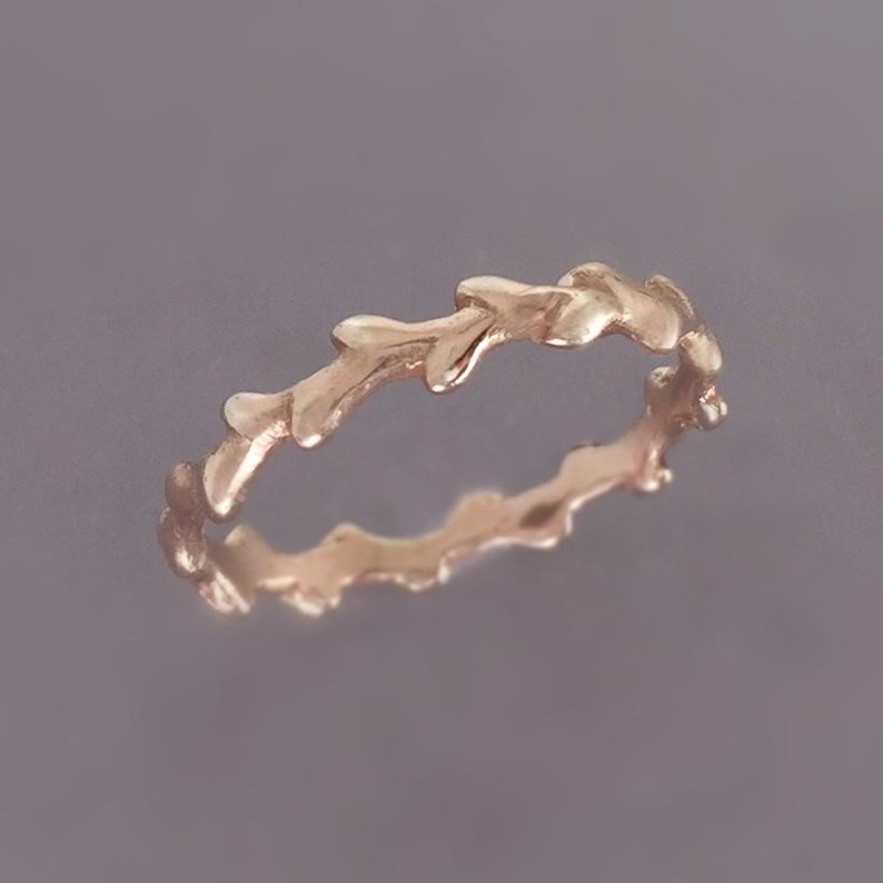 Twig Wedding Ring in 14k Rose Gold, Laurel Branch, Wreath Wedding Band, Recycled Rose Gold image 1