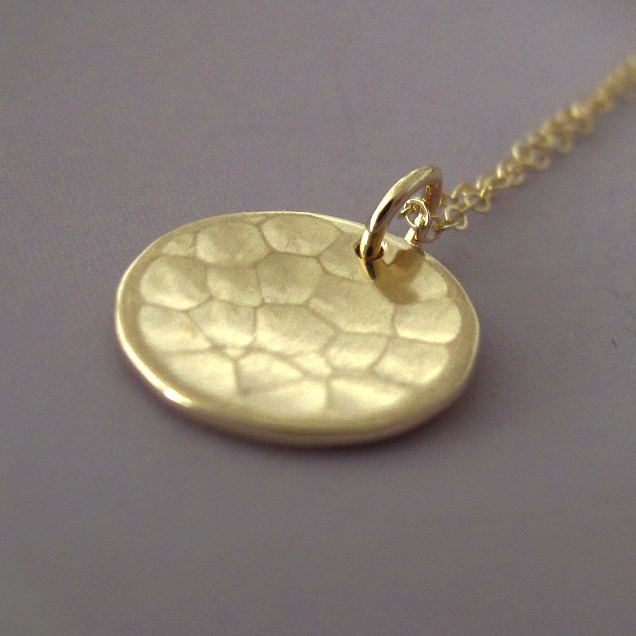 14k Gold Necklace Hammered Pool Last Minute Gift Free Etsy