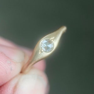 Rose Cut Diamond Moissanite or Montana Sapphire Small Signet Ring in 14k Gold or Sterling Silver