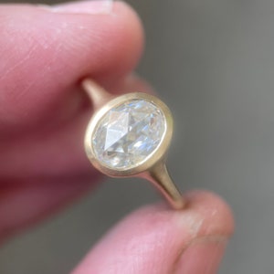 Double Rose Cut or Portrait Cut Oval Moissanite Ring in 14k Gold or Sterling Silver