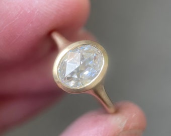 Double Rose Cut Oval Moissanite Ring in 14k Gold or Sterling Silver