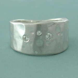 Sterling Silver and Moissanite Ring, Wide Tapered Band , Shoreline