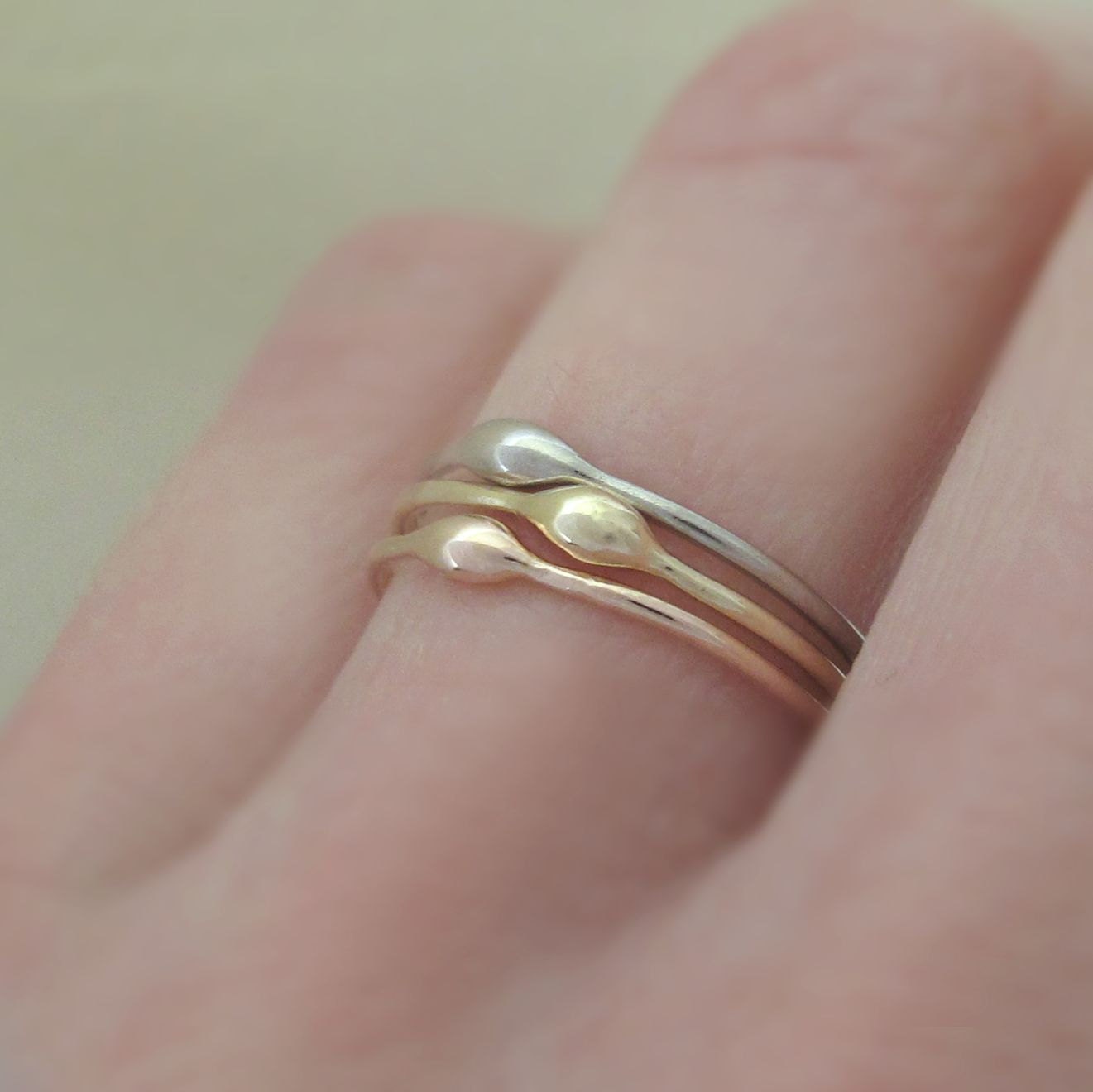 One 14k Gold Stacking Ring, Rain, Choose Yellow, Rose or Palladium White Gold