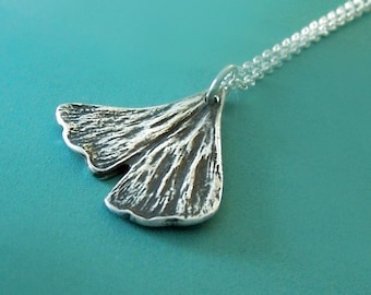 Sterling Silver Ginkgo Leaf Necklace: Botanical Pendant