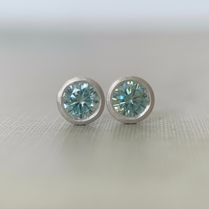 Blue Moissanite and 14k Gold or Sterling Silver Stud Earrings - 4 mm