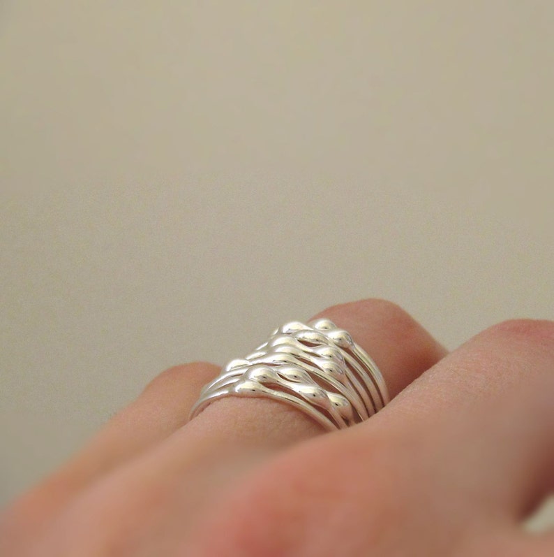 Custom Stacking Ring Set in Sterling Silver, Rain, Build a Custom Ring Set image 3