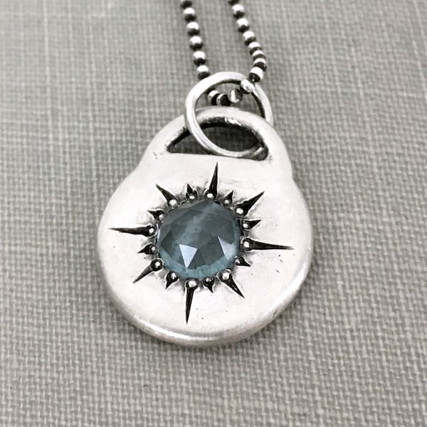 Rose Cut Moss Aquamarine Star Pendant in Sterling Silver