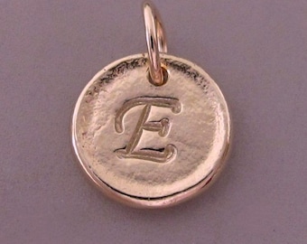 Inital Letter Pendant in 14k Rose Gold, Tiny Pebble